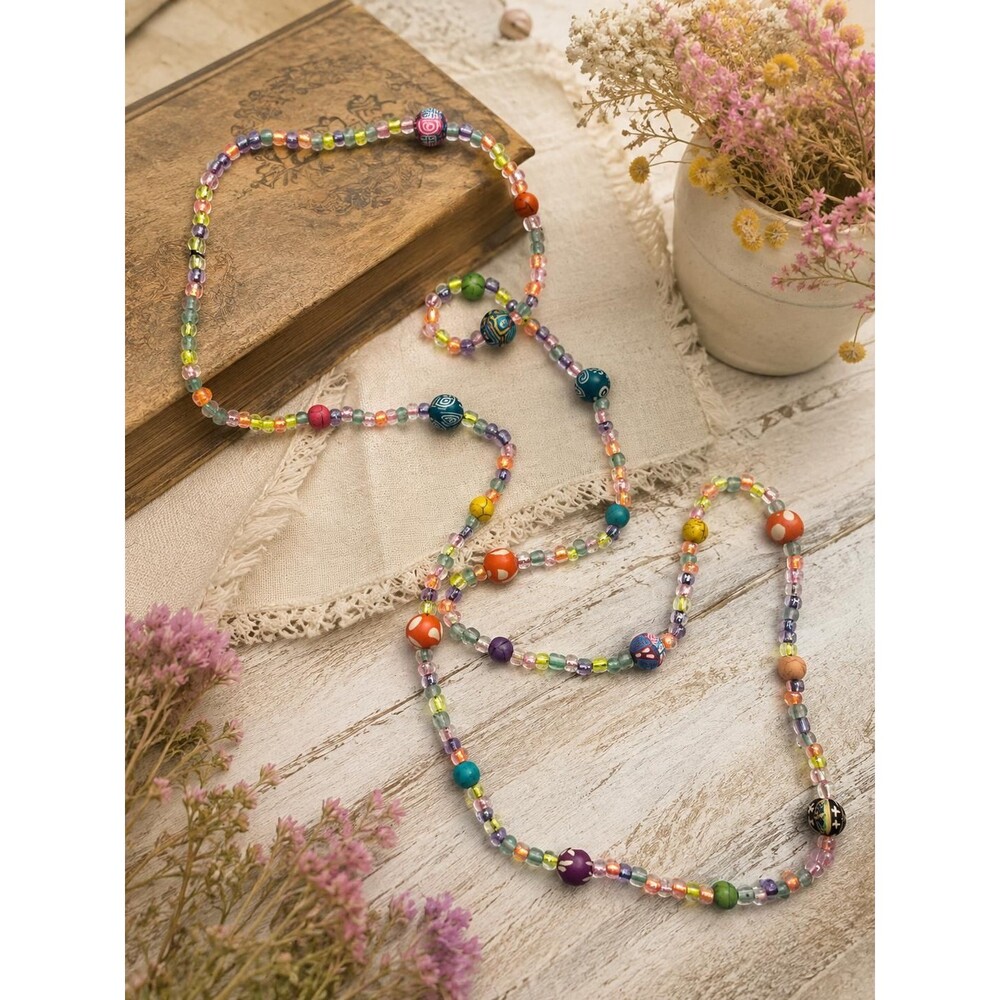 Wildflower Confetti Bead Box Necklace – 33” Colorful Beaded Necklace